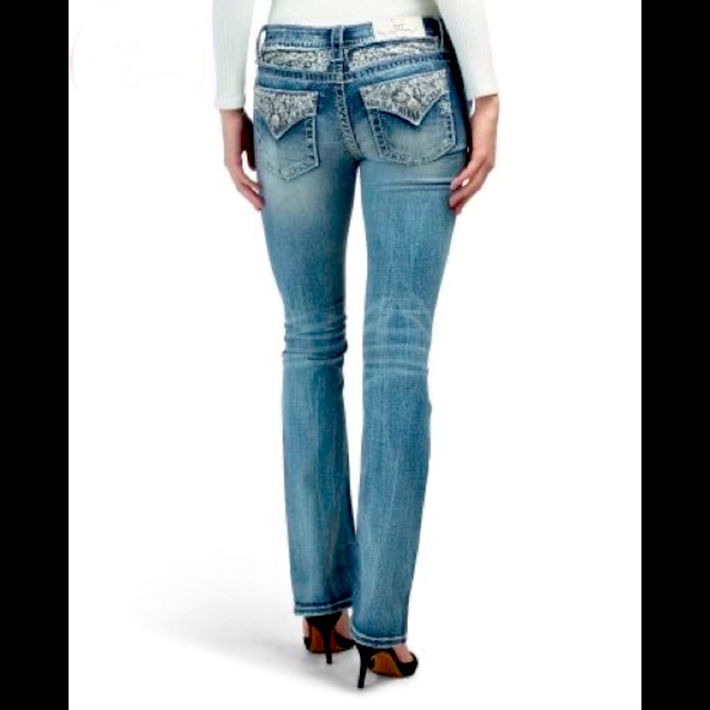Miss Me Pearl Embellished Yolk Slim Boot Jeans 28